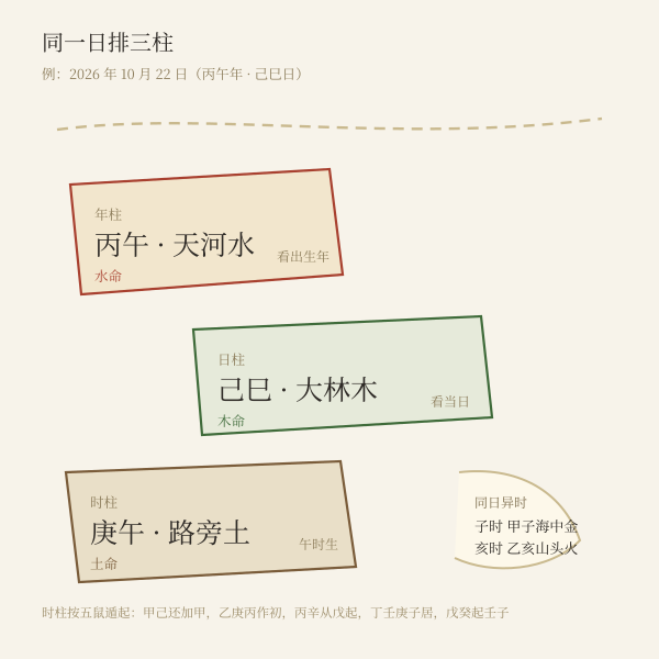 年命纳音与日柱纳音的取法示意