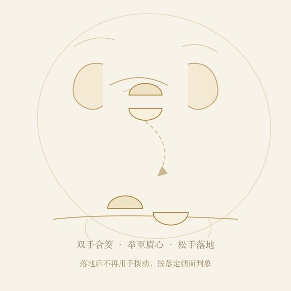 双手合筊掷地的动作示意图
